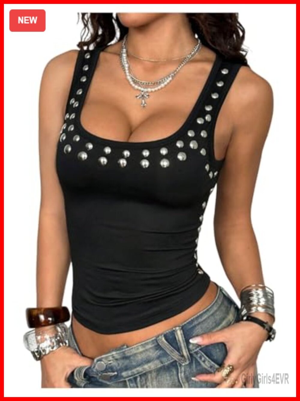 SweatyRocks Women's Y2K Punk Ruched Studded Square Neck Going Out Top